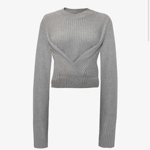Proenza Schouler Ribbed Cotton Wrap Sweater Grey L NWOT